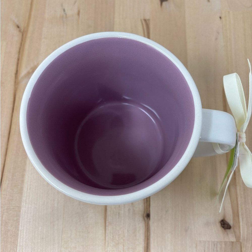Rae Dunn SPRING Mug Ceramic White with Purple Interior and Floral Decor New - Picture 3 of 4